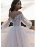 Puff Sleeve Ivory Sequined Lace Tulle Wedding Dress